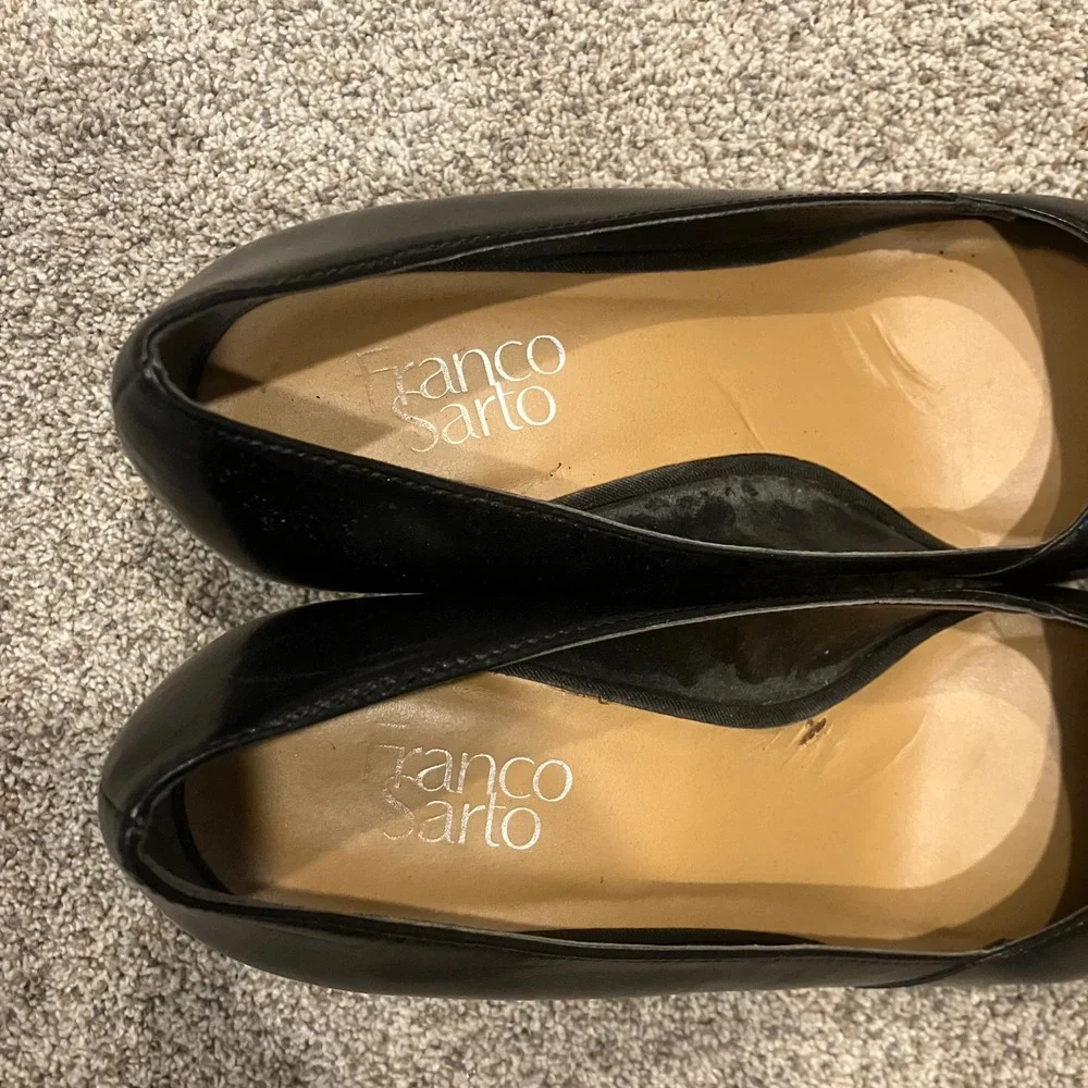 Franco Sarto Frankie Black Leather Pointed Toe Wedge Pumps Heels 10 Office Wear